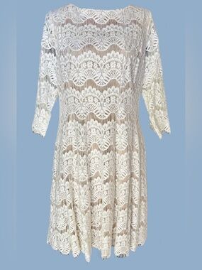 Jessica Howard Ivory Lace Lined Midi Sheath Dress size 16